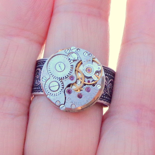 Heavy Steampunk Unisex Ring, Cosplay Watch Works, Edwardian Fantasy, Steam Punk Goth