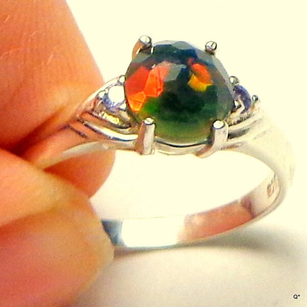Black Welo Opal, Ethiopian Opal Ring, Welo Opal Ring, 925 Sterling Silver Ring, Tanzanite Accents, Natural Opal, Genuine Gemstone Ring, OOAK