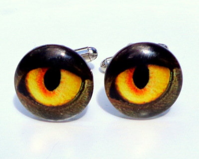 Unisex Cuff Links Edwardian Fantasy Pirate Gear Gothic Jewellry Steam Punk Goth Gold Eye Yellow Eye Balls