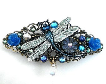 Dragonfly Flower Garden Crystal Barrette