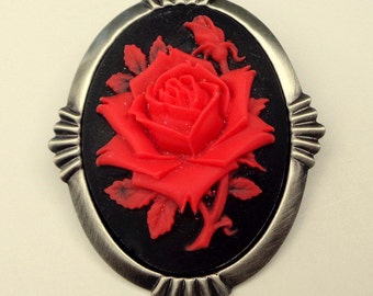 CLOSE OUT SALE, Red Rose Cameo Brooch/Pendent