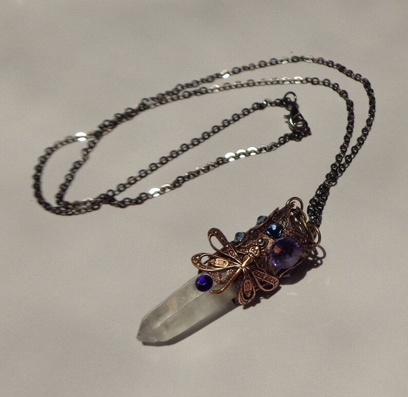 Titanium Quartz Crystal Pendant Necklace Antiqued Copper Etsy