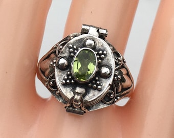 SALE, Medieval  Poison Ring, Vintage, Sterling Silver, Peridot Ring, August Birthstone, Victorian Pill Box Ring, Cremation Ring