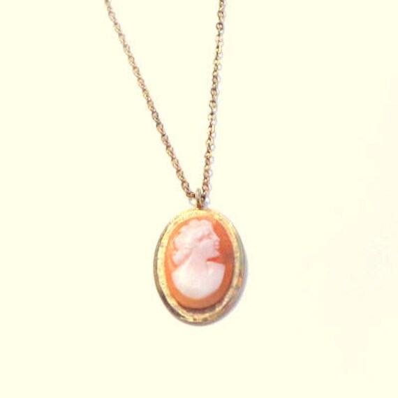 Hand Carved Conch Shell Cameo, Victorian Necklace… - image 2