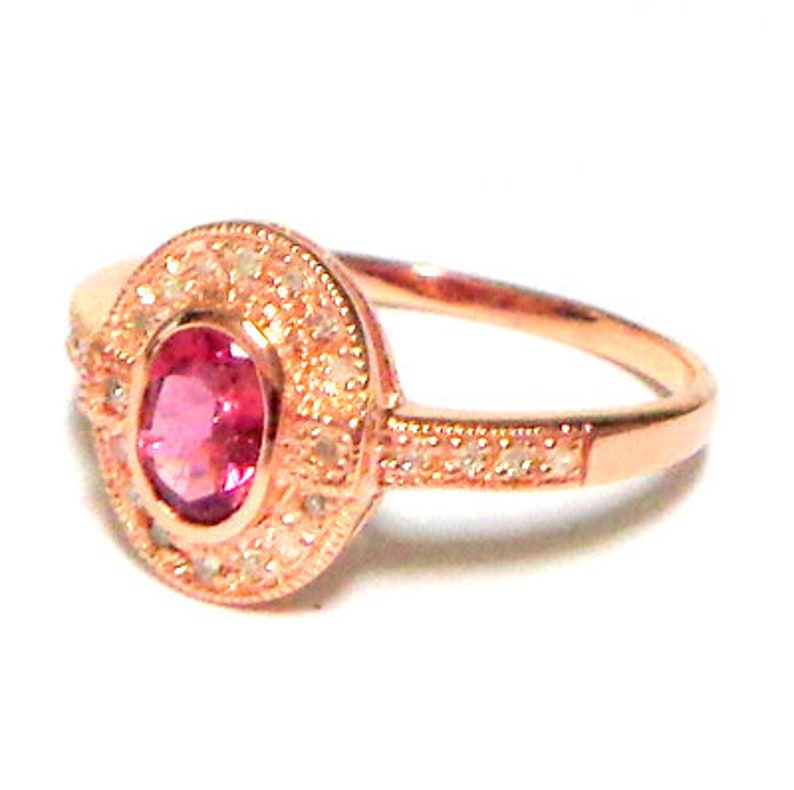 Size 6.5 Vintage Ring 14K Rose GoldSterling Silver Ring Edwardian Style Genuine .84ctw Pink Sapphire /& Diamond