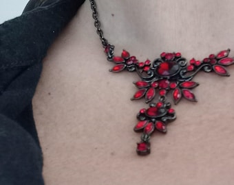 Vintage designer red and black necklace statement long drop necklace in original box