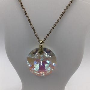Vintage Blue Crystal Pendant Necklace: Gold Tone Chain, 22 Inch