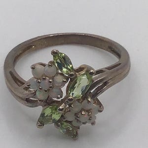 Vintage opal and peridot floral silver ring size T