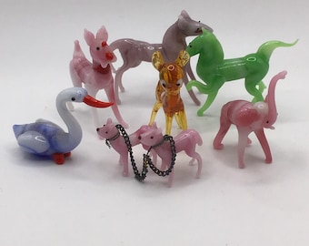 Vintage Italian hand blown Murano glass art animals