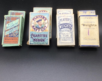 Selection of empty early 1900s cigarette boxes