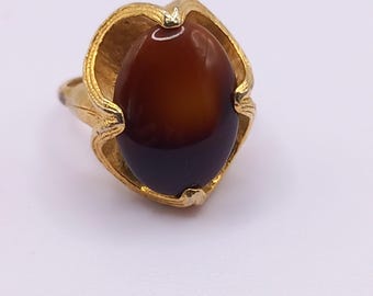 Vintage brown cabochon adjustable ring UK size L