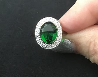 faux emerald and diamond style ring size T