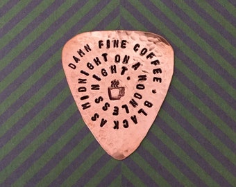 Twin Peaks Guitar Pick, Damn Fine Coffee, Black As Midnight, Agent Dale Cooper, Handstamped, TP Fandom, Useful Gift
