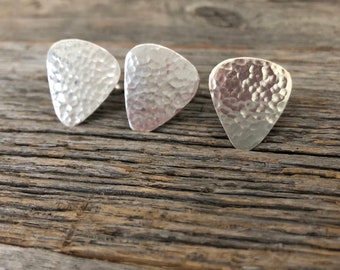 BLANK Mini GUITAR PICK Cuff Links & Tie Tack Set, Hammered Sterling Silver, Wedding Anniversary, Birthday, Graduation, Fathers Day
