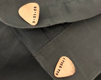 Copper Guitar Pick Cufflinks: Hammered Copper, Personalized Unisex Gift