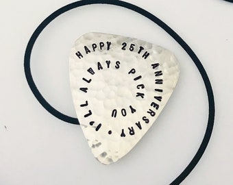 FINISH THIS PICK, Add Your Date, Happy 25th Anniversary: Sterling Silver Guitar Pick