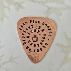 Twin Peaks Guitar Pick, Damn Fine Coffee, Black As Midnight, Agent Dale Cooper, Handstamped, TP Fandom, Useful Gift image 4