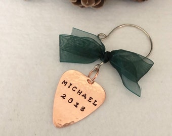 Guitar Pick Ornament: Copper or Brass, Custom Plectrum Gift