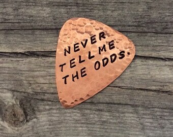 Never Tell Me The Odds - Guitar Pick - Daredevil Gift - Hero - Hammered Copper - Handstamped - Useful Gift - Plectrum - Musician Gift
