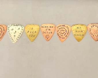 Handcrafted Metal Guitar Pick: Brass, Copper, Sterling Silver - Destash Sample