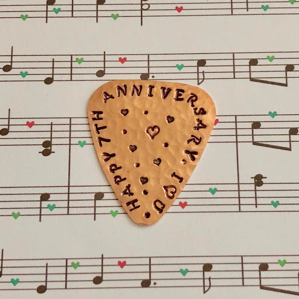 Happy 7th Anniversary I Love You - Guitar Pick - Solid Copper - 7 Years - Useful Gift - Copper Anniversary - Plectrum - Rustic Pick