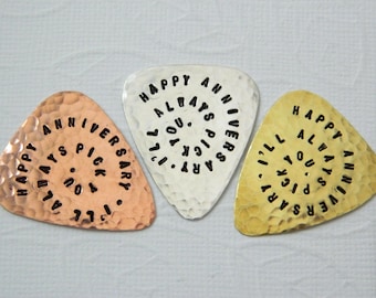 HAPPY ANNIVERSARY I'll Always Pick You Guitar Pick: Brass, Copper, Stainless or Sterling Plectrum