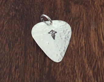 Guitar Pick Medical Alert Charm: Sterling Silver, Musician Health, Medication Information
