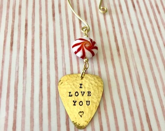 Personalized Guitar Pick Ornament: Candy Cane, Plectrum Tree Decoration