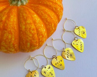 Handmade Brass Guitar Pick Wine Charms: Musician Gift Set