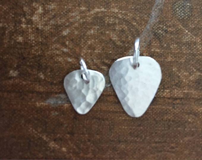 Sterling Silver Mini Guitar Pick Charm: Hand Hammered Pandora Charm