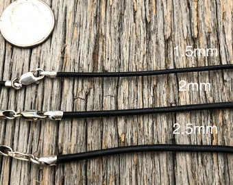 Rolled Leather Necklace: Sterling Silver Clasp, Black or Brown