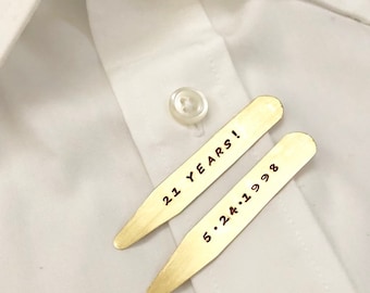 PERSONALIZED - Brass Collar Stays - 7th Anniversary - 21st Anniversary - Unisex Gift - Useful Gift - New Job