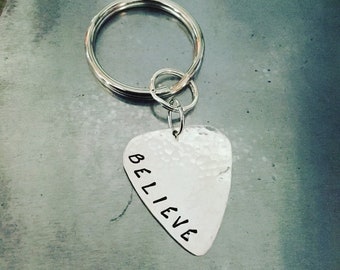 Guitar Pick KEY RING, Personalized Guitar Pick, Sterling Silver Keyring, 21st Birthday, Musican, New Car, Anniversary, Housewarming