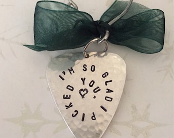 Custom Guitar Pick Ornament: Sterling Silver, Personalized Plectrum Gift