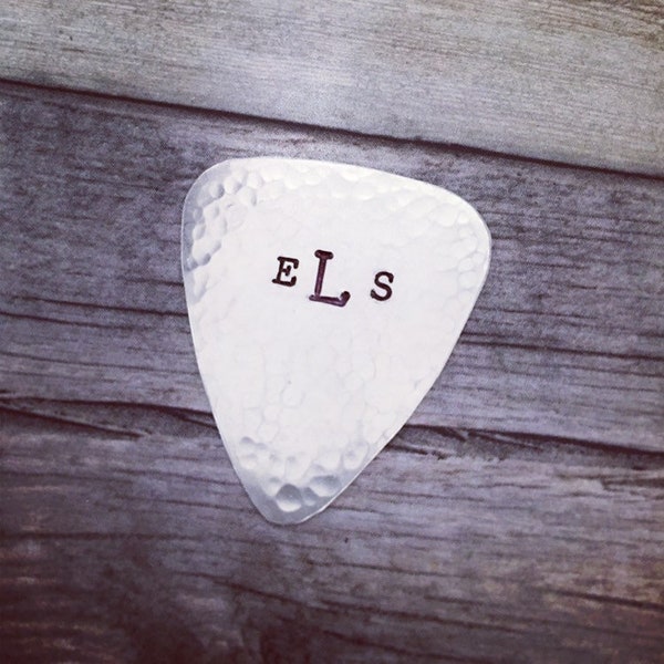MONOGRAM Guitar Pick - STERLING SILVER - Initials - Traditional Monogram - Married Name - Retirement - Thank You - Birthday - Silver Pick
