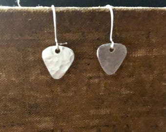Handmade Sterling Silver Mini Guitar Pick Earrings: Musician Gift