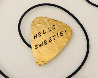 HELLO SWEETIE, Brass Guitar Pick, River Song, Doctor WHO, The Doctor, Time Lord, Useful Gift, Who Fandom, The Doctor's Wife,