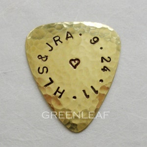 CUSTOM Guitar Pick Hammered BRASS Useful Gift Teen Birthday Graduation Gift Fathers Day Welcome Home Deployment Guy Gift image 2