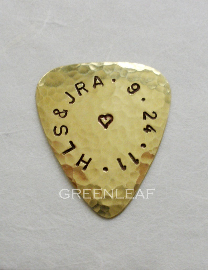 CUSTOM Guitar Pick Hammered BRASS Useful Gift Teen Birthday Graduation Gift Fathers Day Welcome Home Deployment Guy Gift image 2