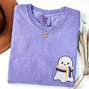 Subtle Non-Binary Halloween Embroidered Shirt, Ghost Comfort Colors® Tee, Enby Pride Gift