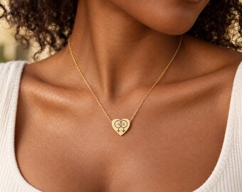 Custom Lesbian Couple Initials Necklace, Double Venus Heart Engraved Necklace, WLW Gift for Her