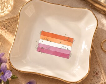Floral Lesbian Flag Trinket Dish, WLW Decor