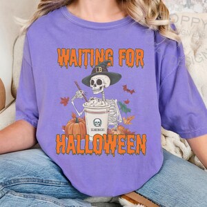 Comfort Colors® Halloween T-Shirt, Waiting for Halloween Shirt, Funny Skeleton Pumpkin Shirt, Spooky Fall Graphic Shirt, Retro Halloween Tee
