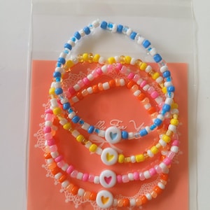 Colorful beaded bracelets with heart friendship bracelet in 4 colors handmade & sweet