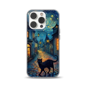 Van Gogh Phone Case Black Cat Meme Parody Cover for iPhone 16 Pro Max, 15 Plus, 14, 13, 12, 11, Samsung S25, S24, A56, A55, Pixel 9 Pro, 8