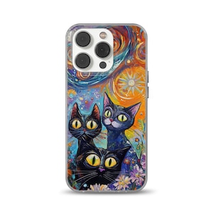 Van Gogh Phone Case Black Cat Meme Parody Cover for iPhone 16 Pro Max, 15 Plus, 14, 13, 12, 11, Samsung S25, S24, A56, A55, Pixel 9 Pro, 8