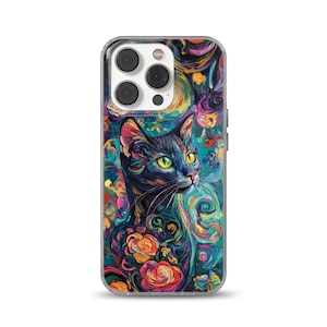 Van Gogh Phone Case Black Cat Meme Parody Cover for iPhone 16 Pro Max, 15 Plus, 14, 13, 12, 11, Samsung S25, S24, A56, A55, Pixel 9 Pro, 8