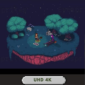 May include: A computer monitor and smartphone show an animated wallpaper with a medieval fantasy theme. The scene depicts a campfire in a forest with pixelated trees and characters under a starry night. Text at the top says "ANIMATED WALLPAPER PACK".