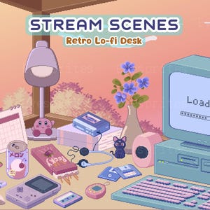 Lo-fi Retro 90s Desk Twitch & YouTube Animowane sceny streamingowe [MP4, PNG]