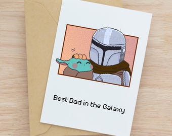 Mandalorian & Grogu Printable Father's Day Card – Pixel Art Star Wars [PDF]